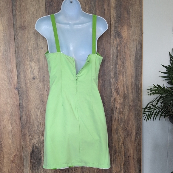 Vintage Reversible Lime Green Zip Up Sleeveless Floral Mini Dress 5 - Picture 12 of 13